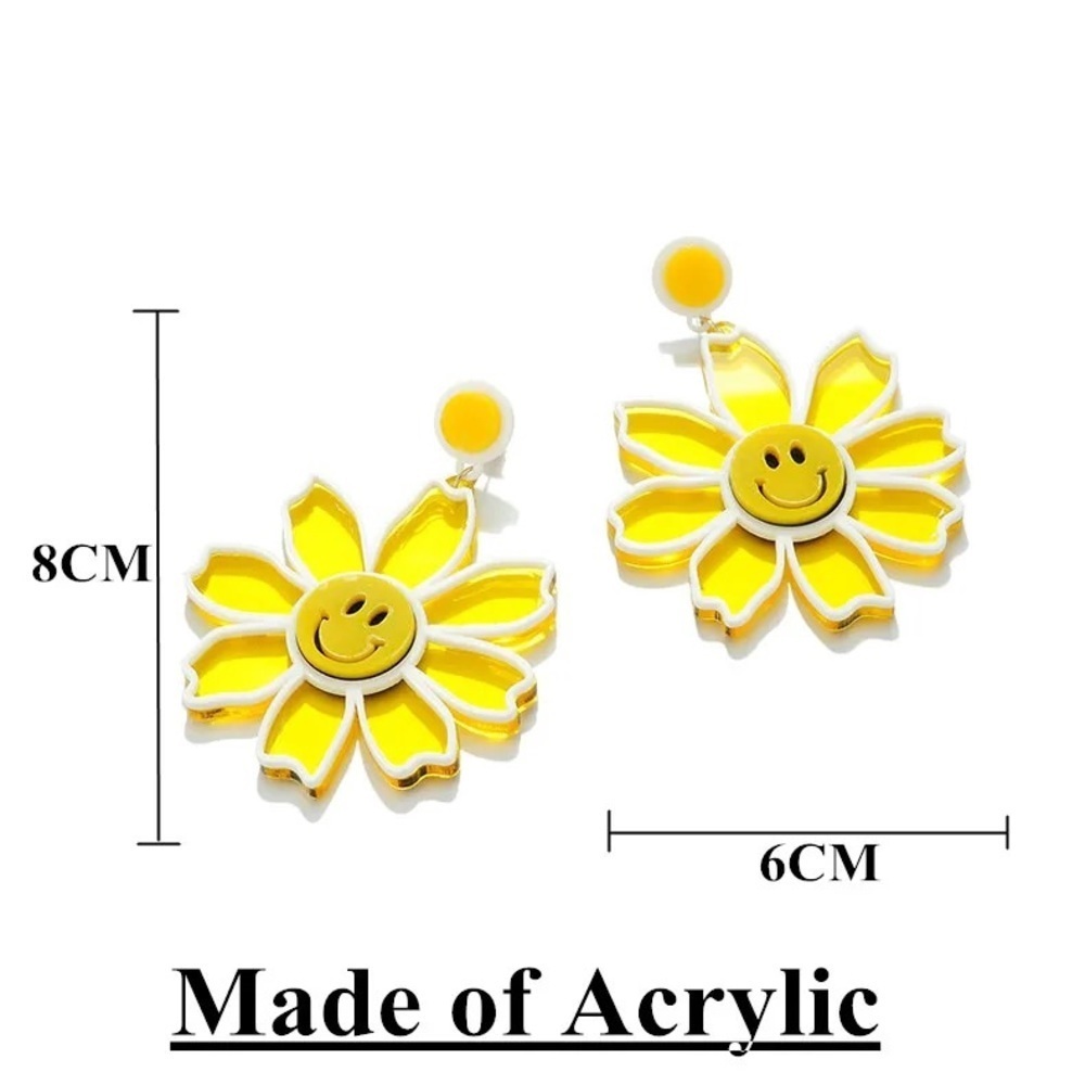 Blue Clear smiley face acrylic flower earrings - Picture 6 of 6